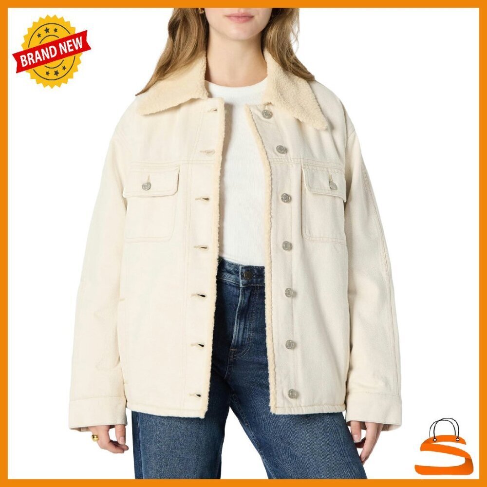 Oversized Faux Shearling Lined Denim Jacket Women's Heavyweight Rigid